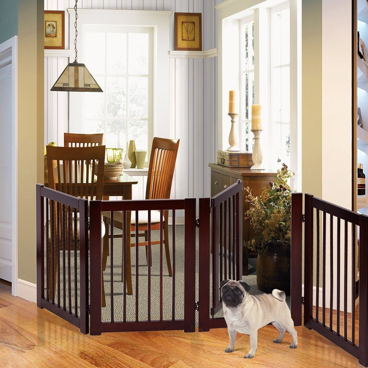 Puerta Plegable de Madera para Mascotas - Barrera de Seguridad de 4 Piezas (203 x 76 x 1.8 cm)