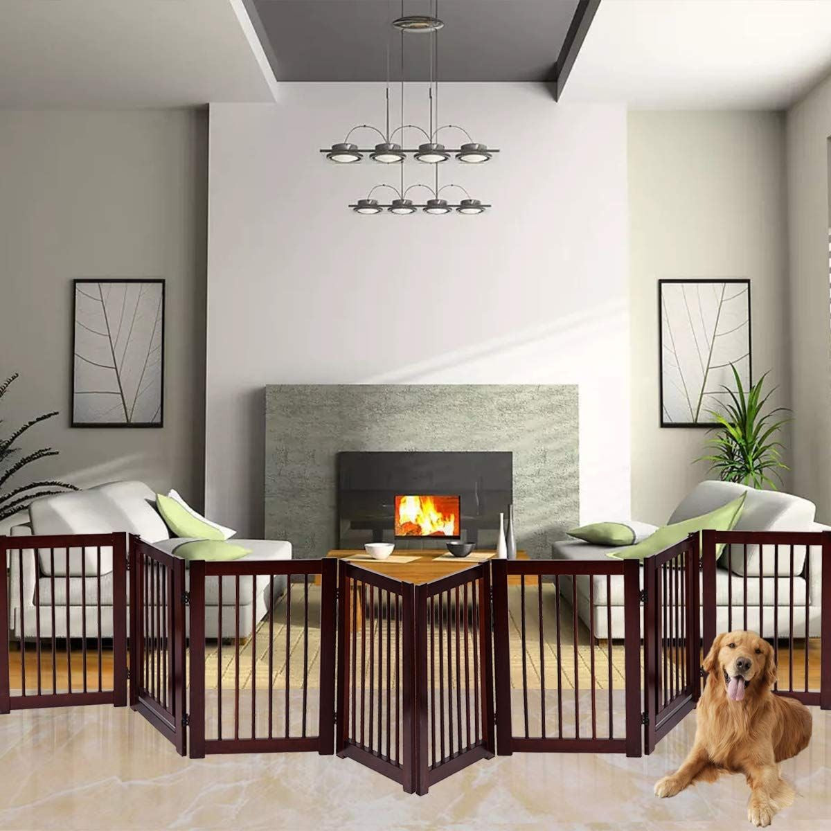 Puerta Plegable de Madera para Mascotas - Barrera de Seguridad de 4 Piezas (203 x 76 x 1.8 cm)