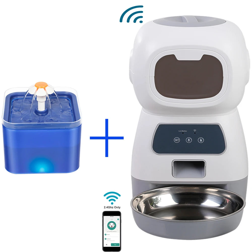 Smart Automatic Cat Feeder and Dog Dry Food Dispenser with Integrated 2L Water Fountain and Tuya Wi-Fi Connectivity
