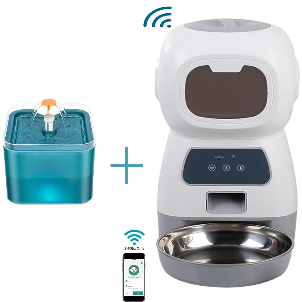 Smart Automatic Cat Feeder and Dog Dry Food Dispenser with Integrated 2L Water Fountain and Tuya Wi-Fi Connectivity