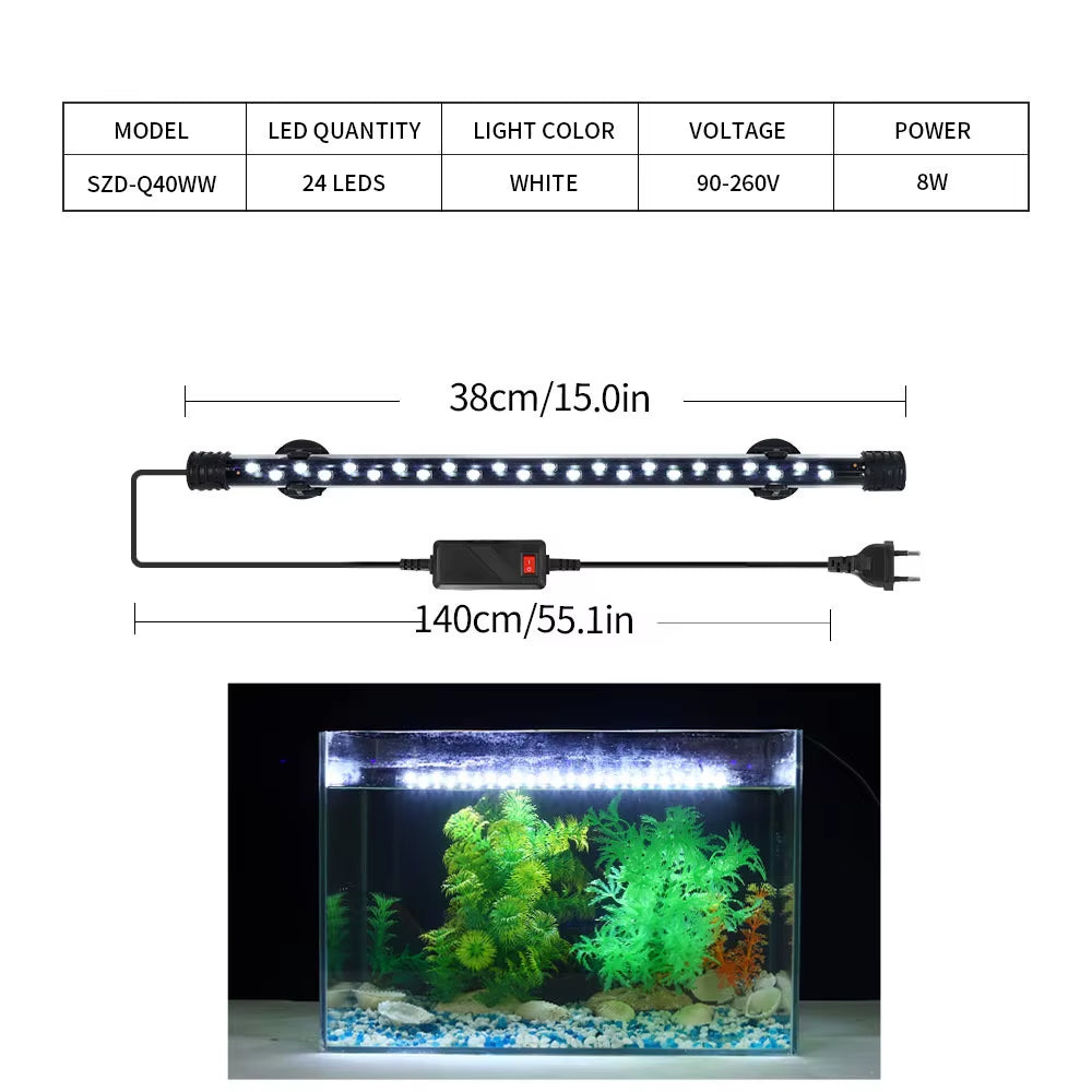 90-260V Aquarium Light LED Waterproof Fish Tank Clip Light Underwater Decor Lighting Submersible Lamp Plant Grow Lamp 18-58 CM