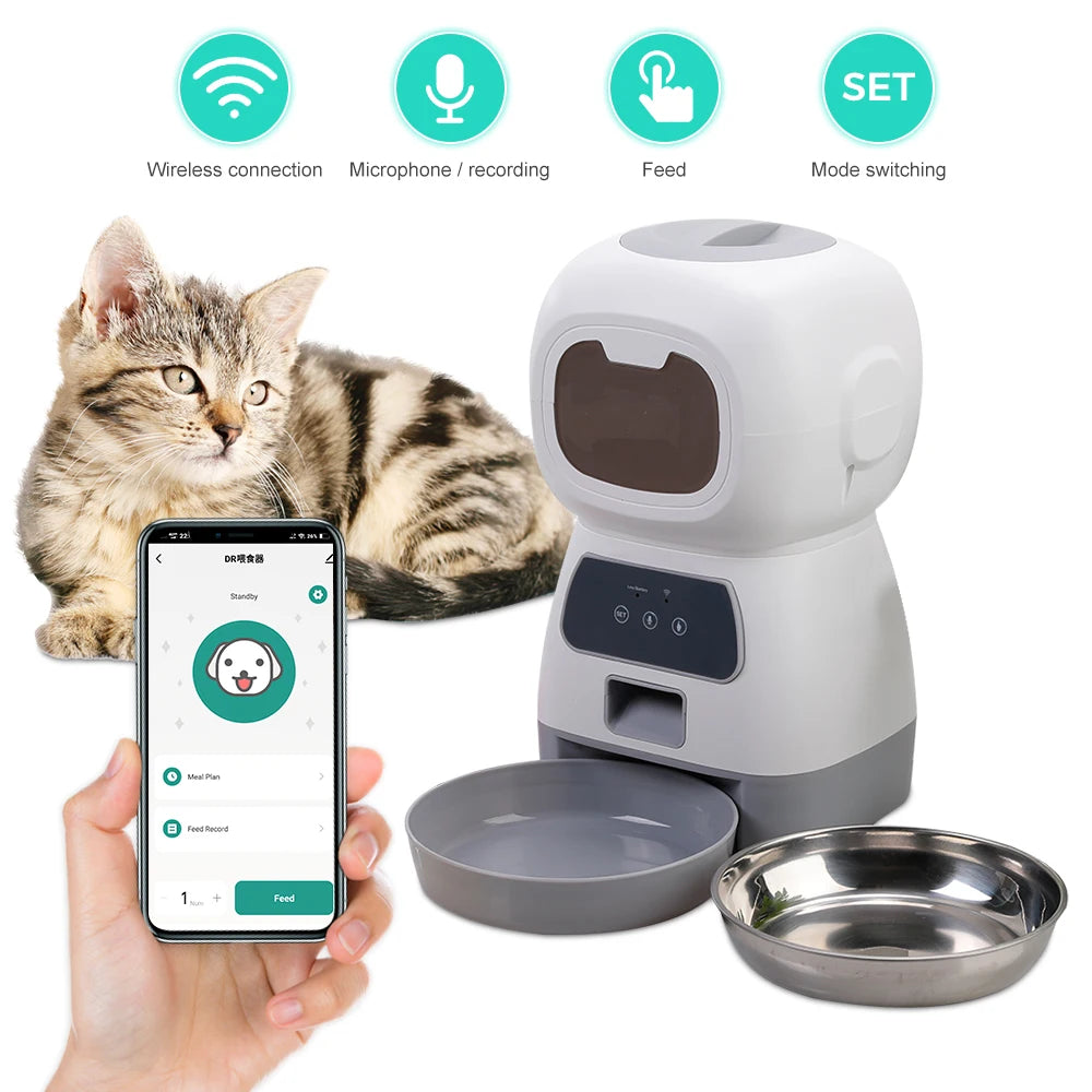 Smart Automatic Cat Feeder and Dog Dry Food Dispenser with Integrated 2L Water Fountain and Tuya Wi-Fi Connectivity