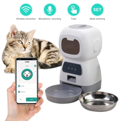 Smart Automatic Cat Feeder and Dog Dry Food Dispenser with Integrated 2L Water Fountain and Tuya Wi-Fi Connectivity