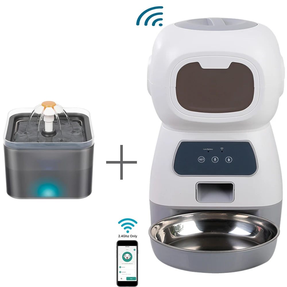 Smart Automatic Cat Feeder and Dog Dry Food Dispenser with Integrated 2L Water Fountain and Tuya Wi-Fi Connectivity
