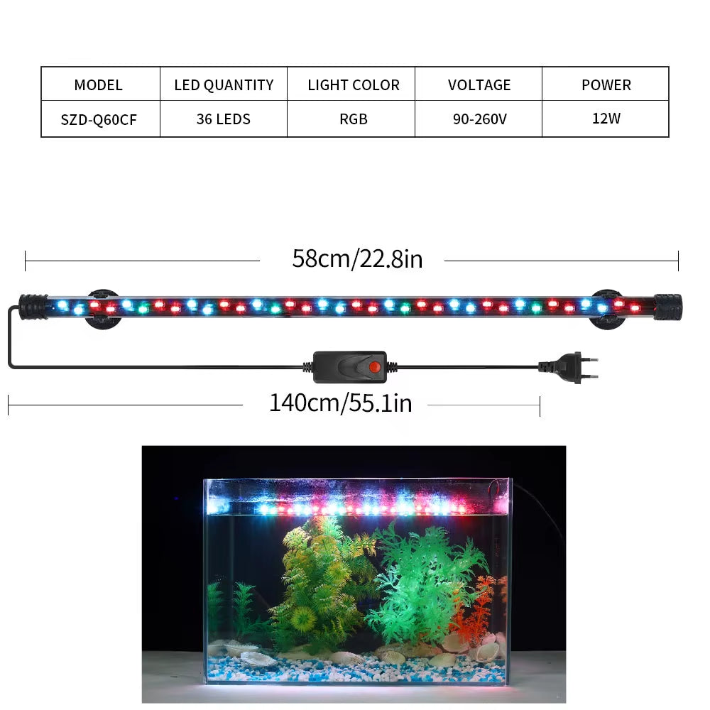 90-260V Aquarium Light LED Waterproof Fish Tank Clip Light Underwater Decor Lighting Submersible Lamp Plant Grow Lamp 18-58 CM