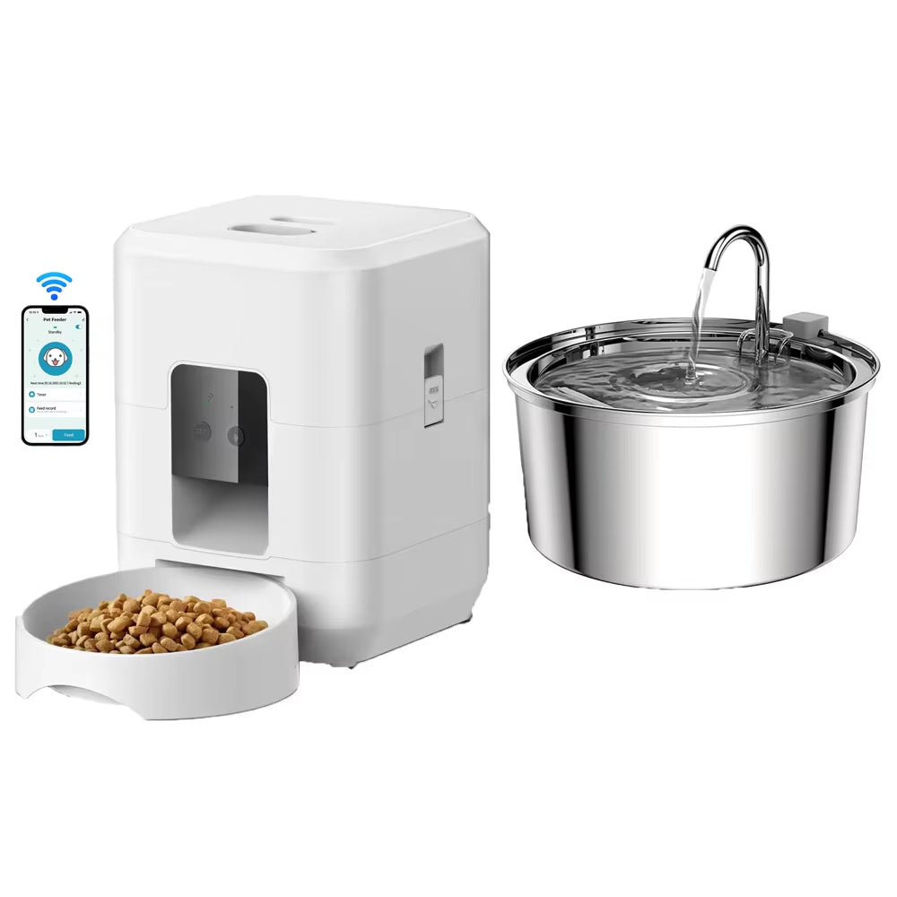 Smart Automatic Cat Feeder and Dog Dry Food Dispenser with Integrated 2L Water Fountain and Tuya Wi-Fi Connectivity